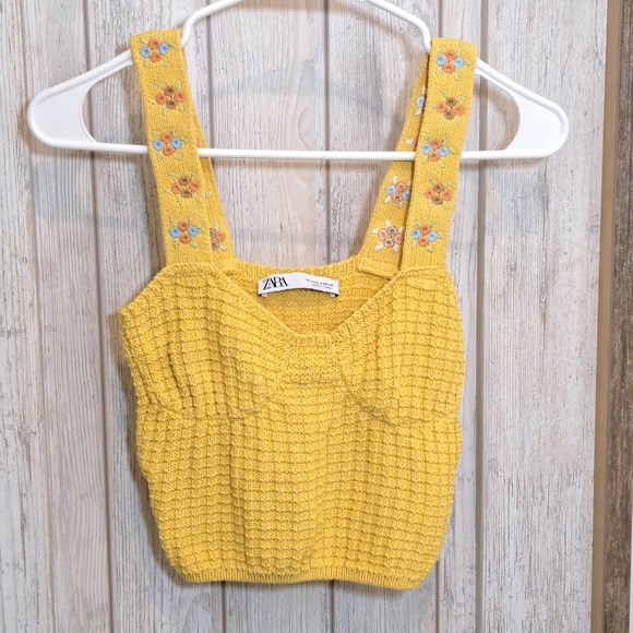 Zara Tops - Zara Yellow Flowered Crop Top Size S
